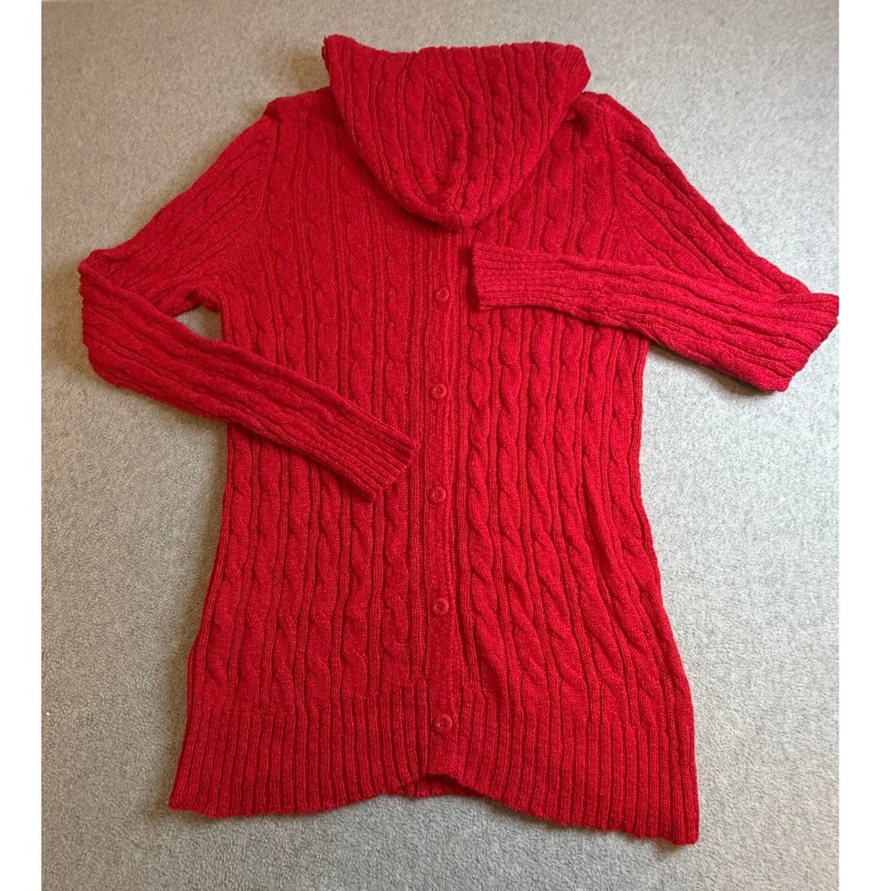 Lane Bryant Cardigan Sweater 14/16 Red Cable Knit Hooded Long Sleeve 14/16